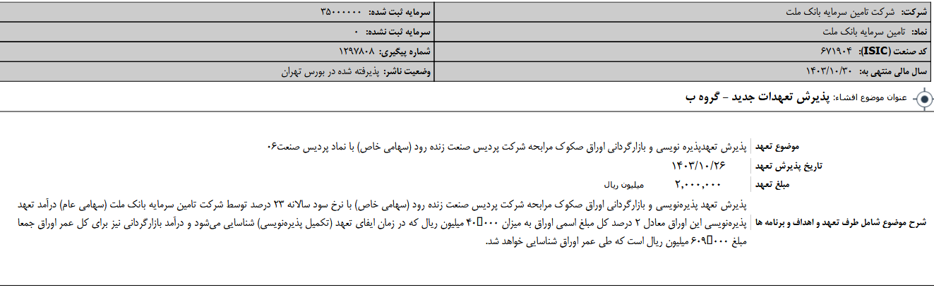 تملت تعهدات جدید را پذیرفت