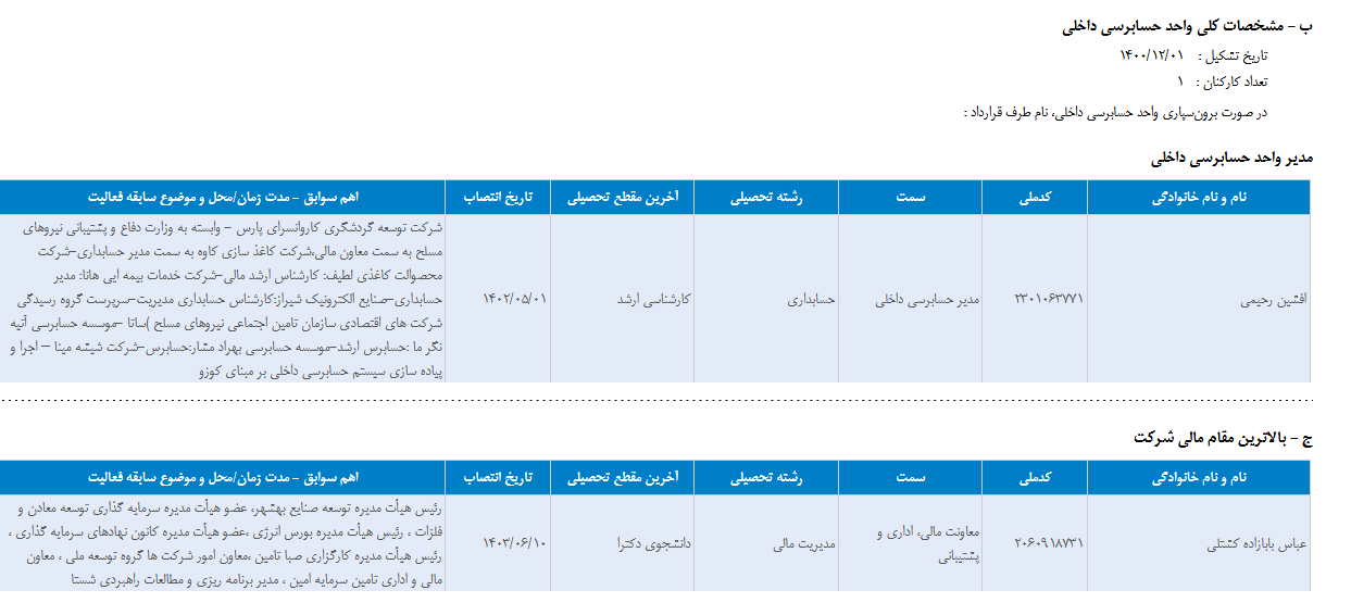 مشخصات کمیته حسابرسی وکغدیر