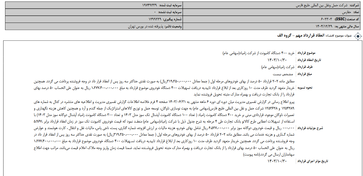 حفارس قرارداد خرید ۴۰۰ دستگاه کامیونت امضا کرد