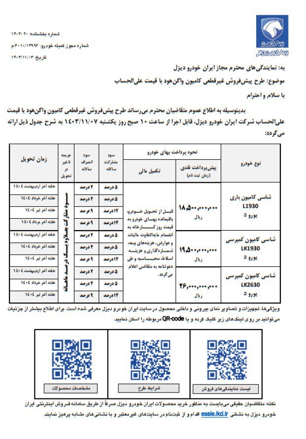 آغاز فروش سه محصول ایران‌خودرو دیزل؛ از امروز