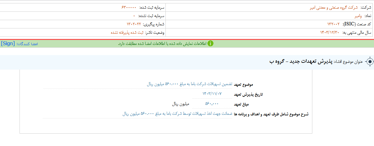 وامیر تعهد تضمین تسهیلات شرکت باما را پذیرفت