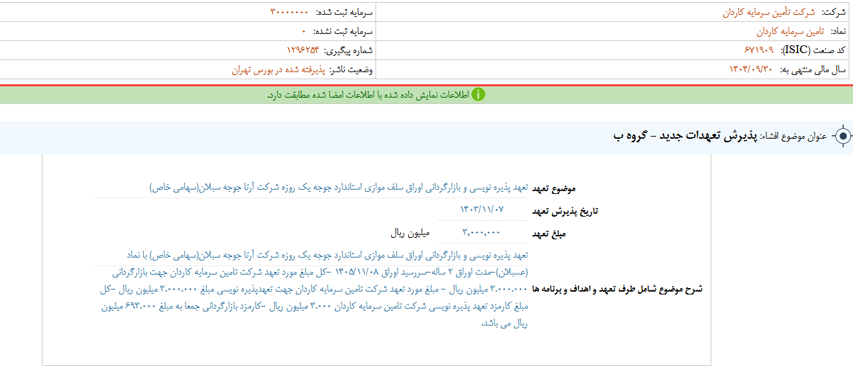 تکاردان از پذیرش تعهدات جدید خبر داد