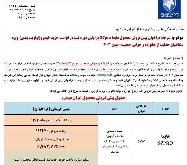 شرایط پیش فروش هایما s7 پرو + قیمت