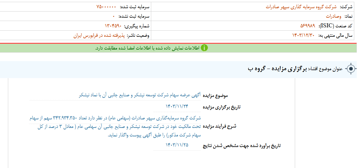 وسپهر مزایده برگزار می کند