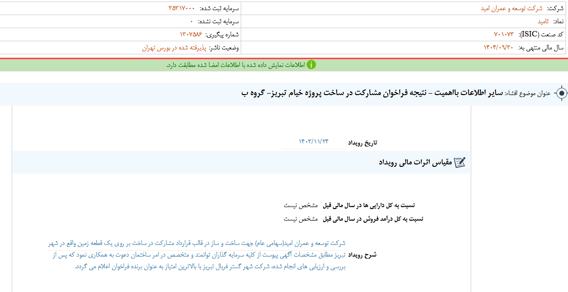 توضیحات ثامید از نتیجه فراخوان در ساخت یک پروژه
