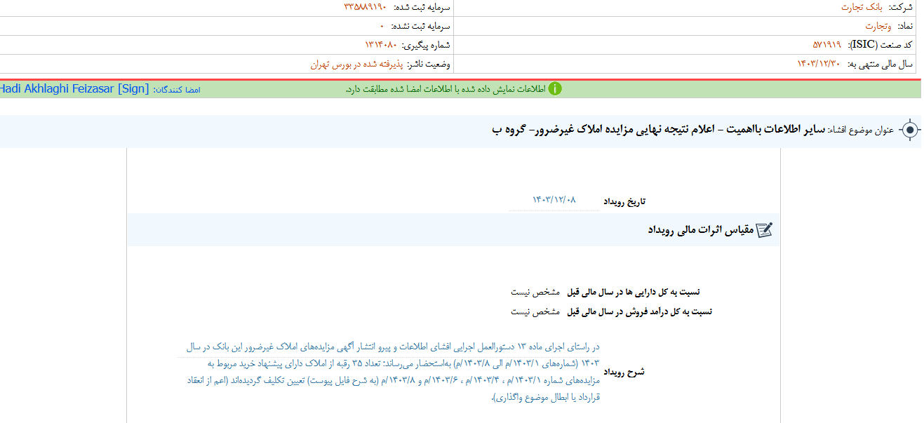 اعلام نتیجه نهایی مزایده املاک غیرضرور وتجارت