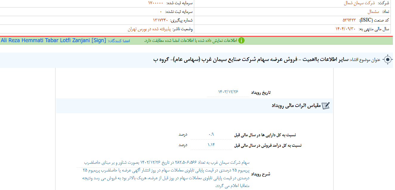 سشمال از عرضه سهام شرکت صنایع سیمان غرب خبر داد