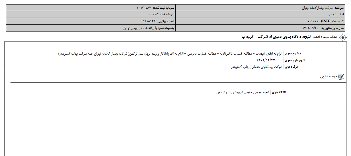 نتیجه دادگاه بدوی دعوی له ثبهساز مشخص شد