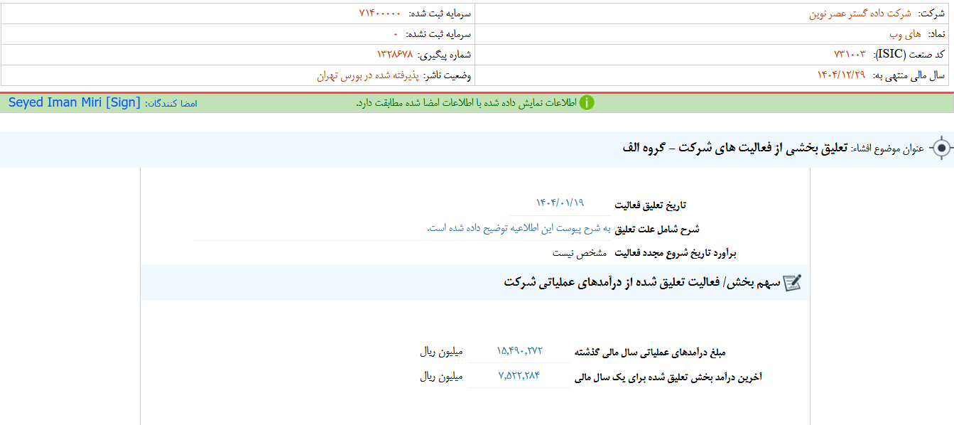 تعلیق بخشی از فعالیت های های وب