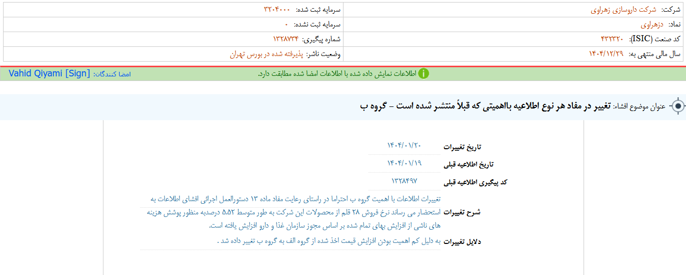 تغییر در مفاد اطلاعات دزهراوی