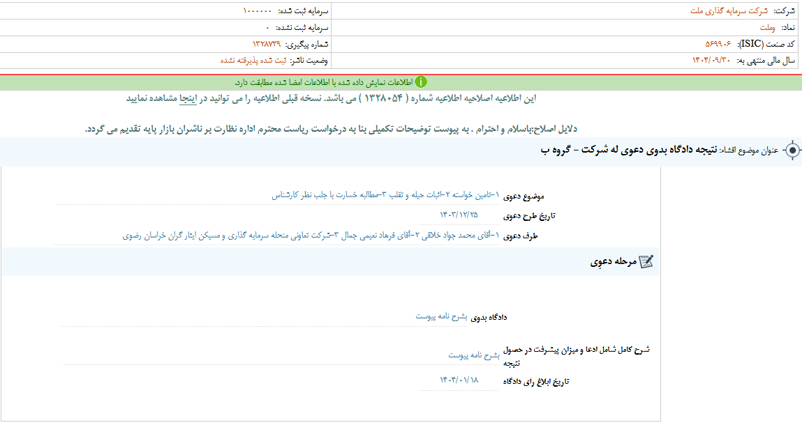 نتیجه دادگاه بدوی دعوی له وملت مشخص شد