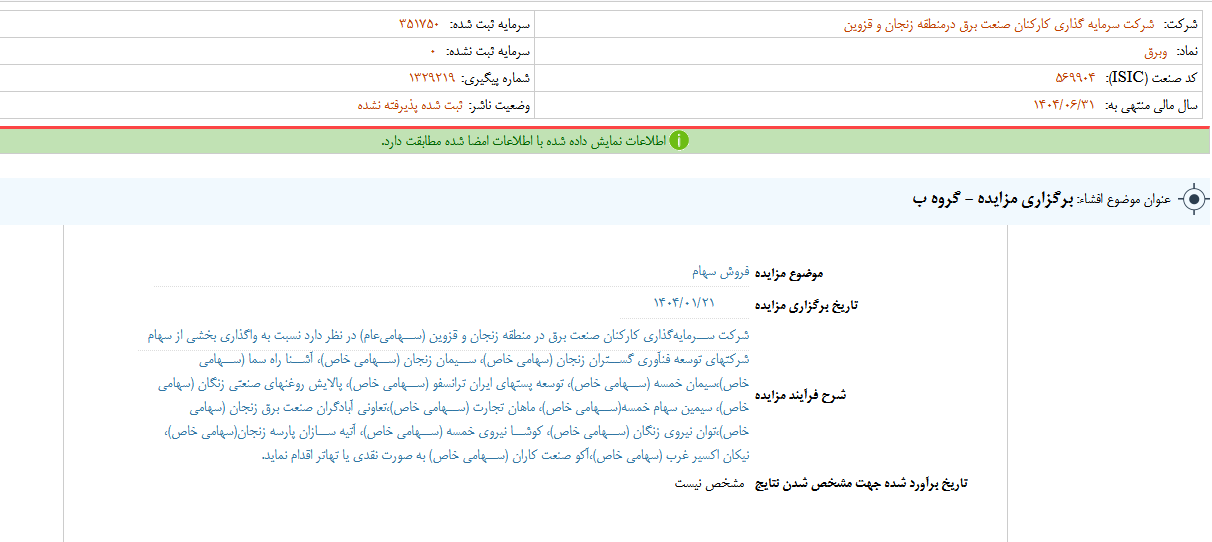 وبرق مزایده برگزار می کند