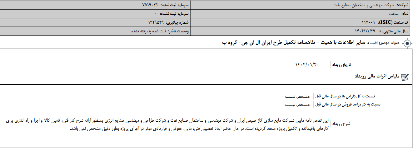 شساخت از تفاهمنامه تکمیل طرح ایران ال ان جی خبر داد