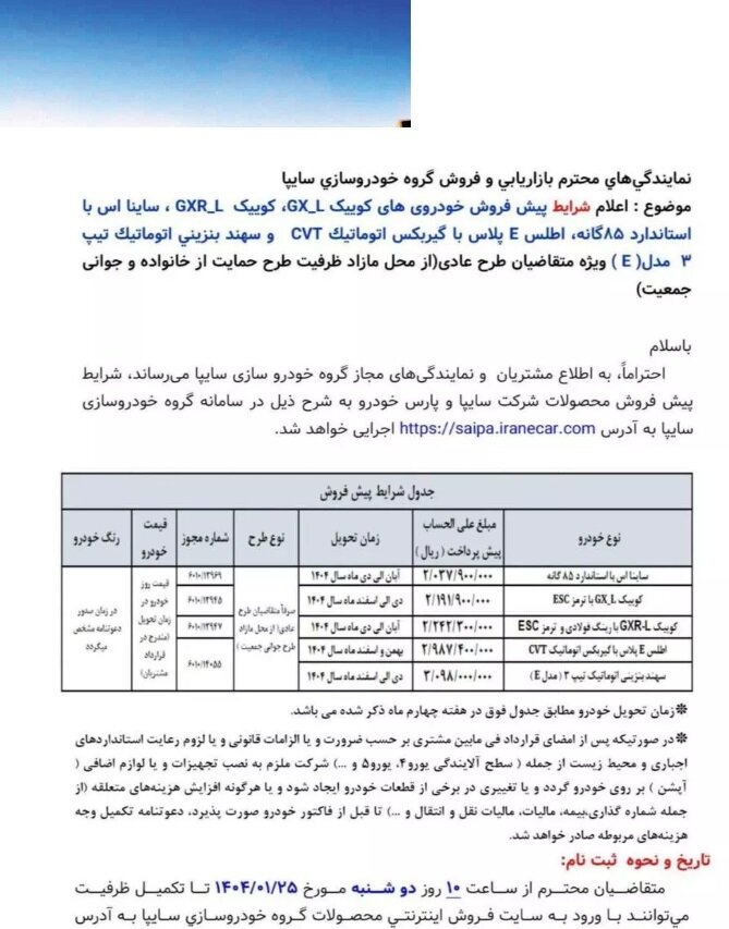 شرایط فروش سایپا در فروردین ۱۴۰۴/ ریسکهای خرید از سایپا چیست؟