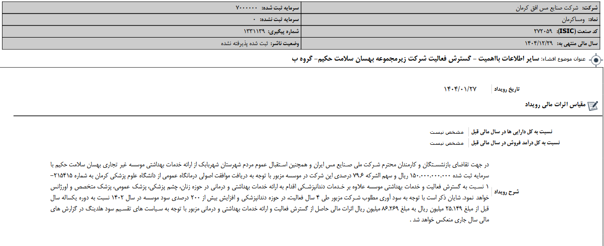 گسترش فعالیت شرکت زیرمجموعه فافق