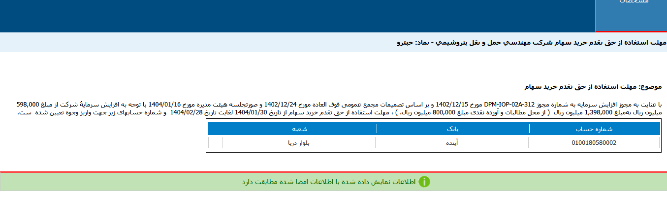 مهلت استفاده از حق تقدم خرید سهام حپترو