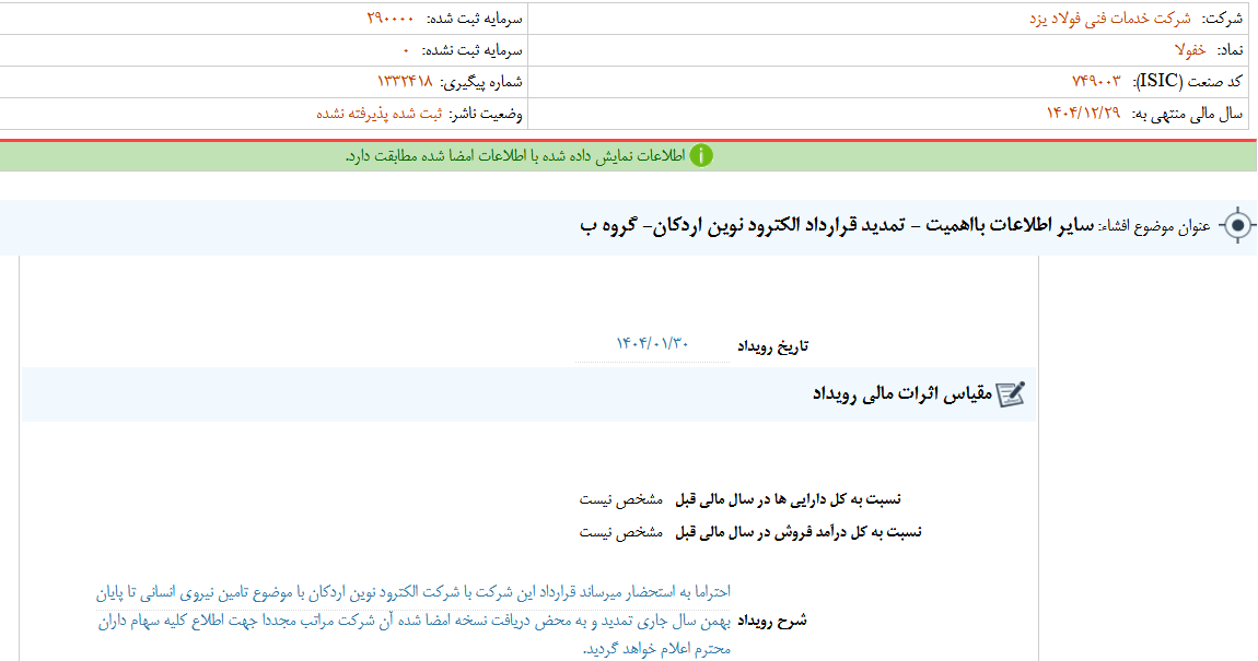 تمدید قرارداد الکترود نوین اردکان خفولا