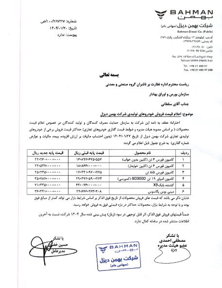 اعلام قیمت فروش خودرو های تولیدی خدیزل