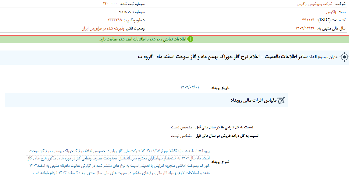 اعلام نرخ گاز خوراک بهمن ماه و اسفند زاگرس