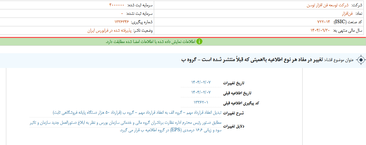 تغییر در مفاد اطلاعات فن افزار