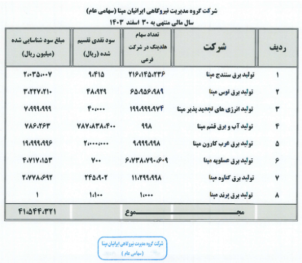 تعیین میزان مالکیت و تقسیم سود شرکتهای فرعی ومپنا