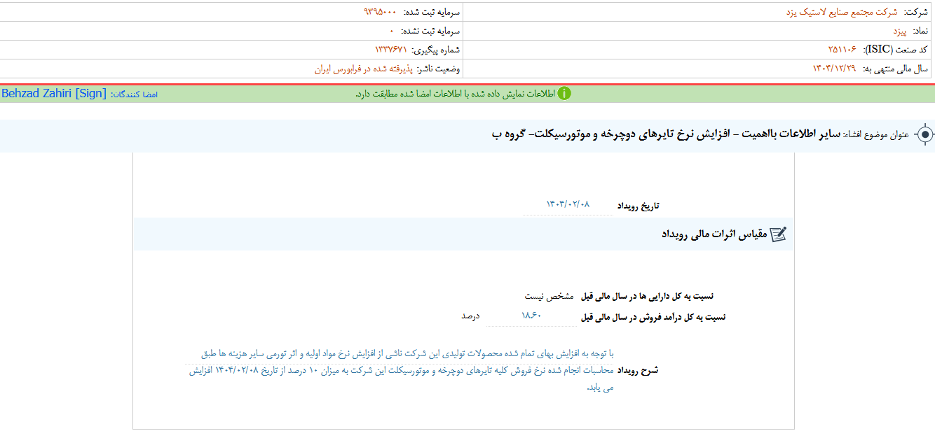 افزایش نرخ تایرهای دوچرخه و موتورسیکلت پیزد