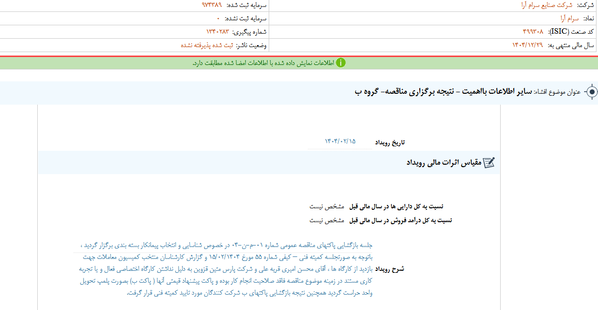 نتیجه برگزاری مناقصه کارام مشخص شد
