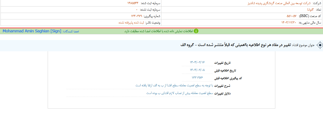 تغییر در مفاد اطلاعات گشان