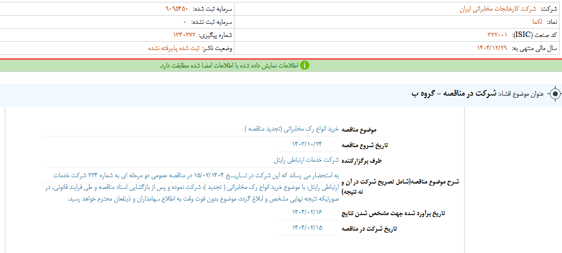 لکما در مناقصه شرکت می کند
