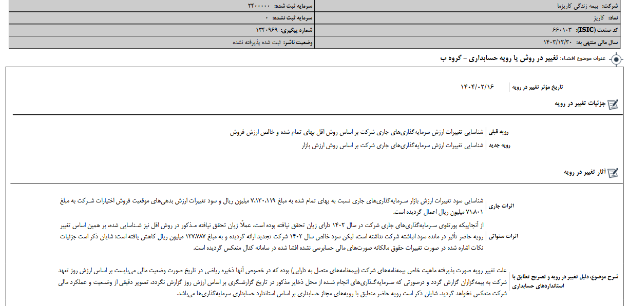تغییر در روش یا رویه حسابداری کاریز