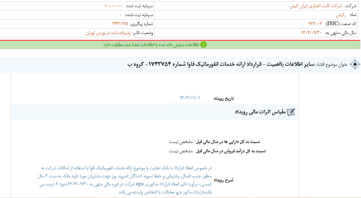 رکیش قرارداد ارائه خدمات انفورماتیک فاوا را امضا کرد