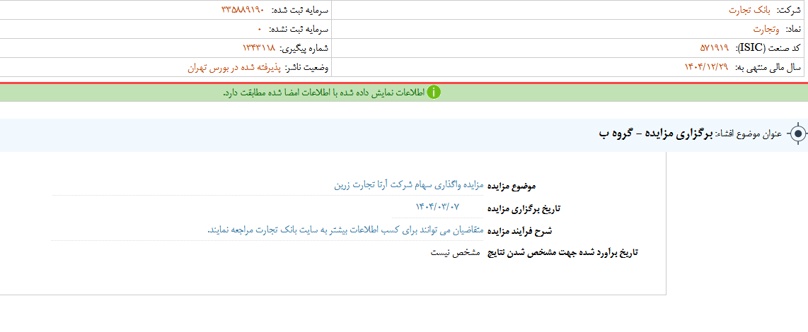 وتجارت مزایده برگزار می کند