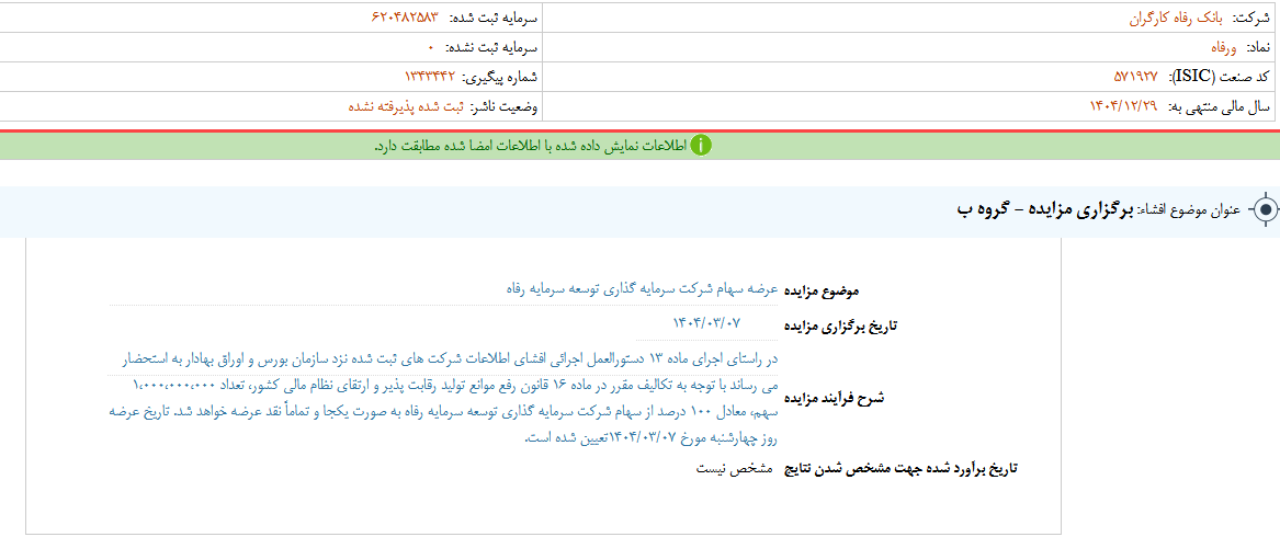 ورفاه مزایده برگزار می کند