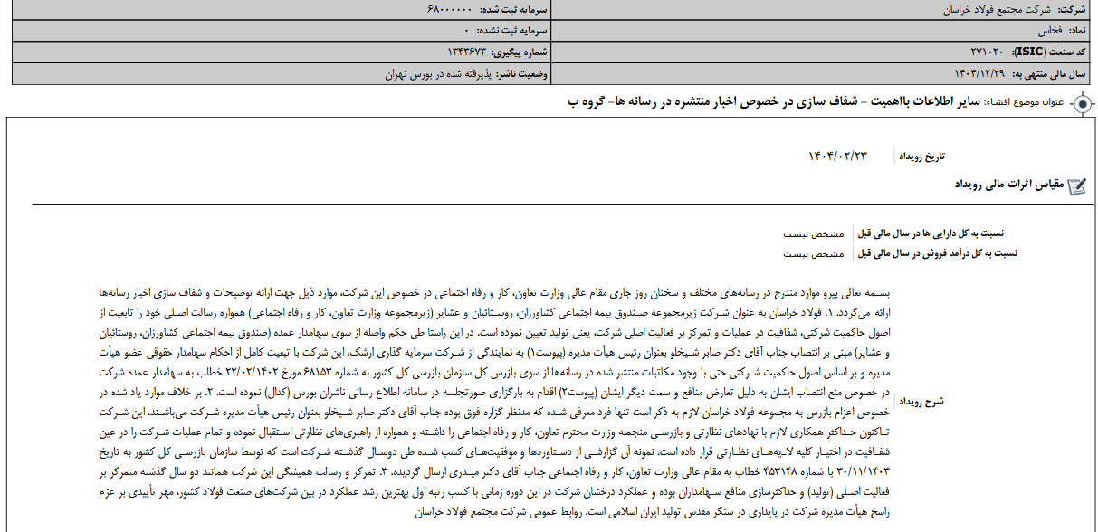 فخاس گزارش شفافیت منتشر کرد