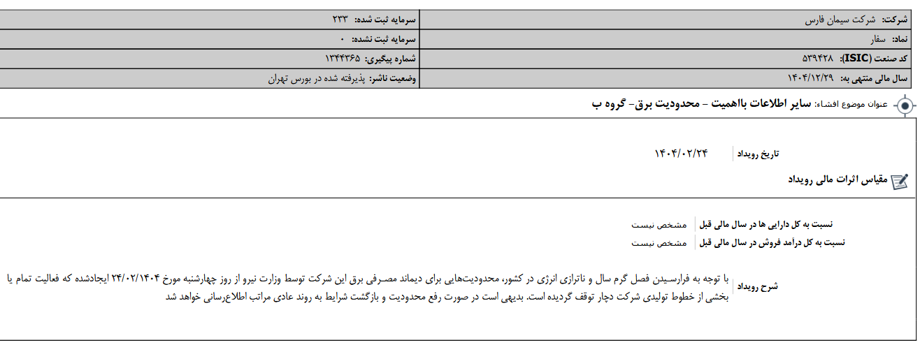 محدودیت برق فعالیت سفار را متوقف کرد