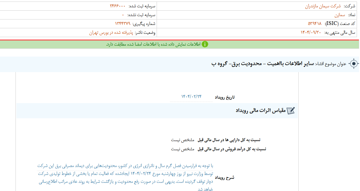 تاثیر محدودیت برق بر فعالیت سمازن