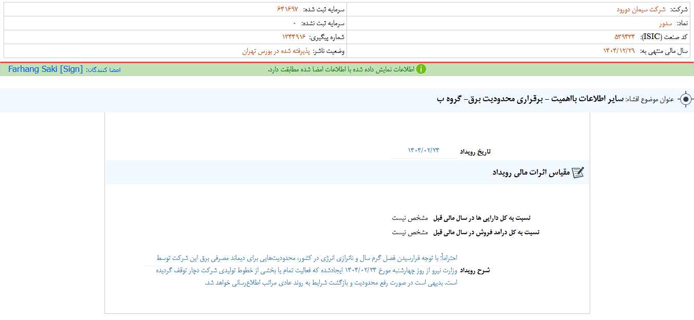 برقراری محدودیت برق سدور