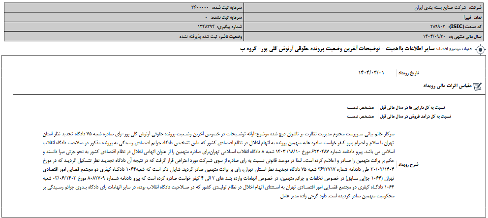 توضیحات فبیرا در باره یک پرونده قضایی