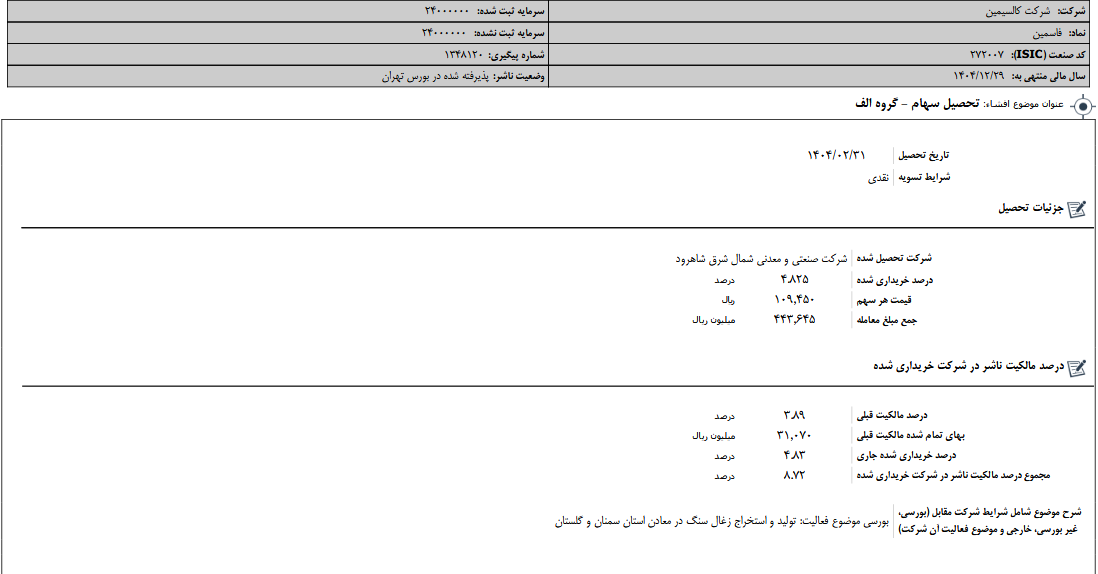 تحصیل سهام فاسمین