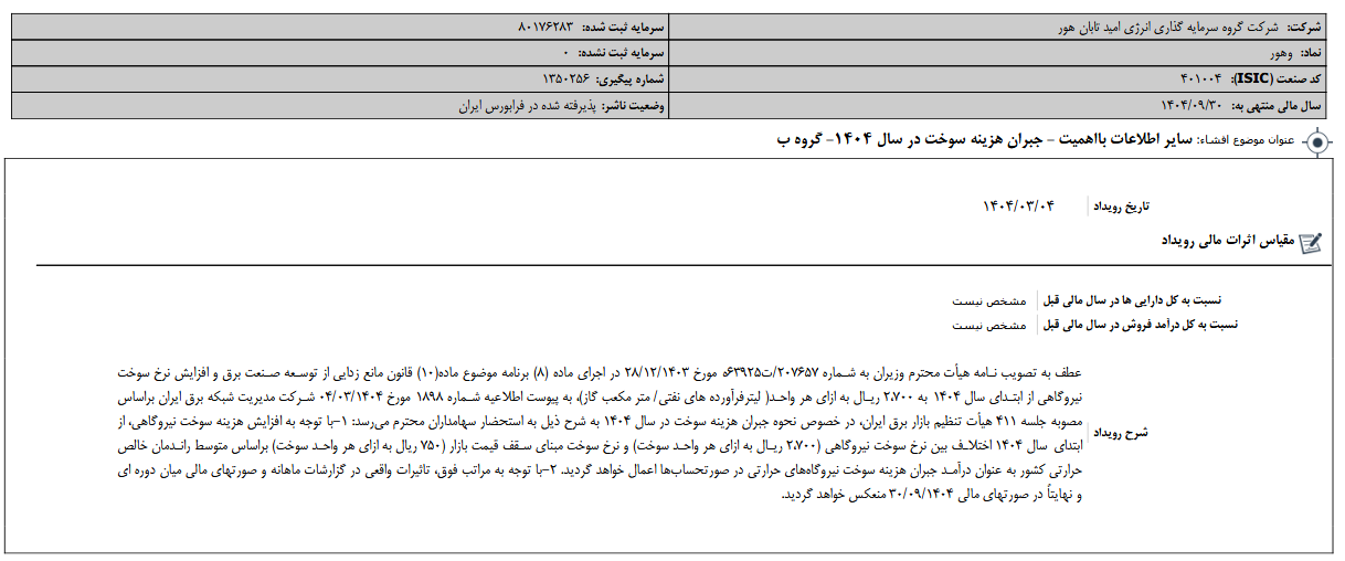 وهور از جبران هزینه سوخت گفت