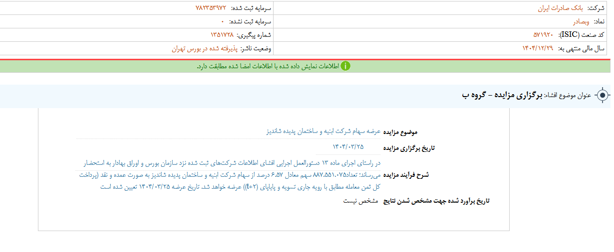 وبصادر مزایده برگزار می کند