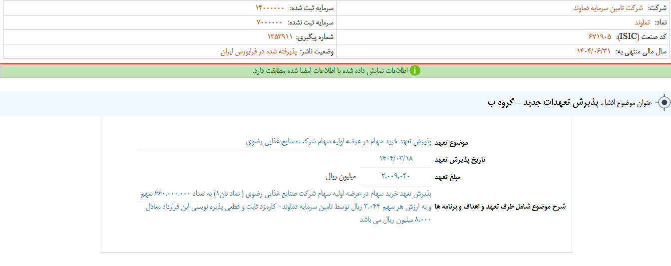 تماوند تعهدات جدید را پذیرفت
