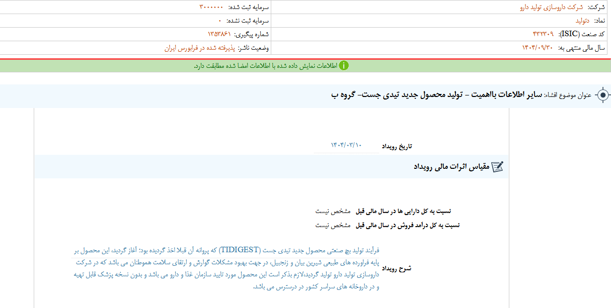 توضیحات دتولید درباره تولید محصول جدید تیدی جست