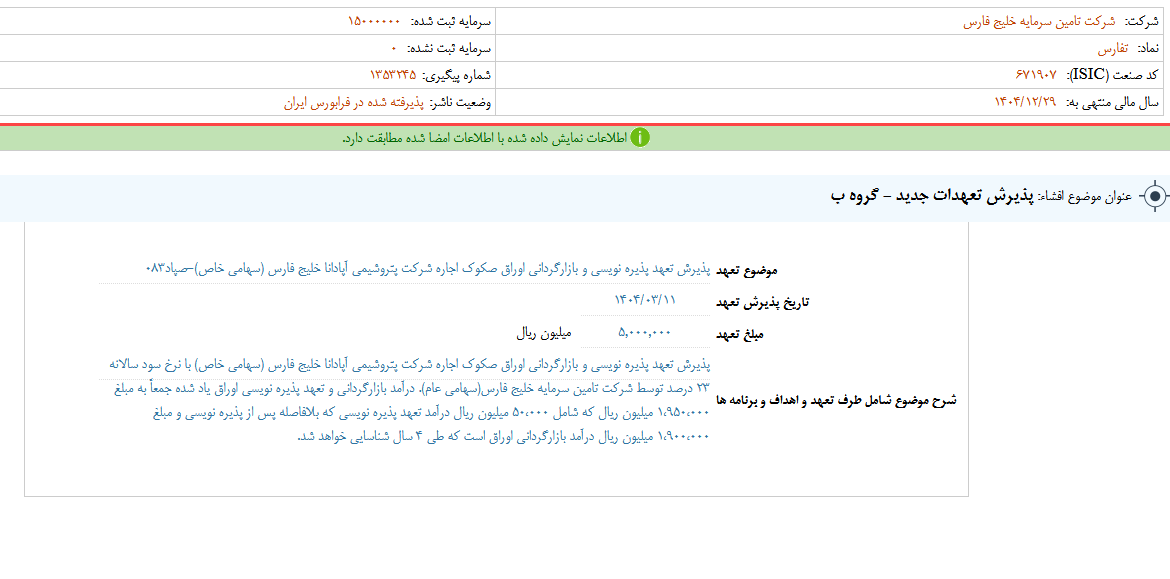 تفارس تعهدات جدید را پذیرفت