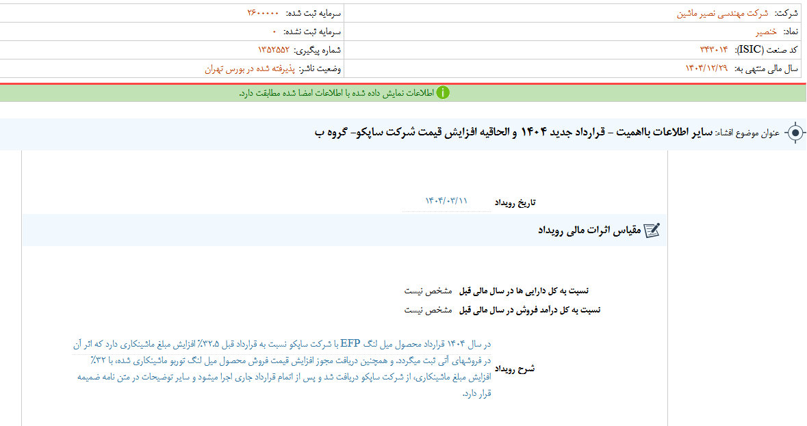 خنصیر از انعقاد یک قرارداد خبر داد