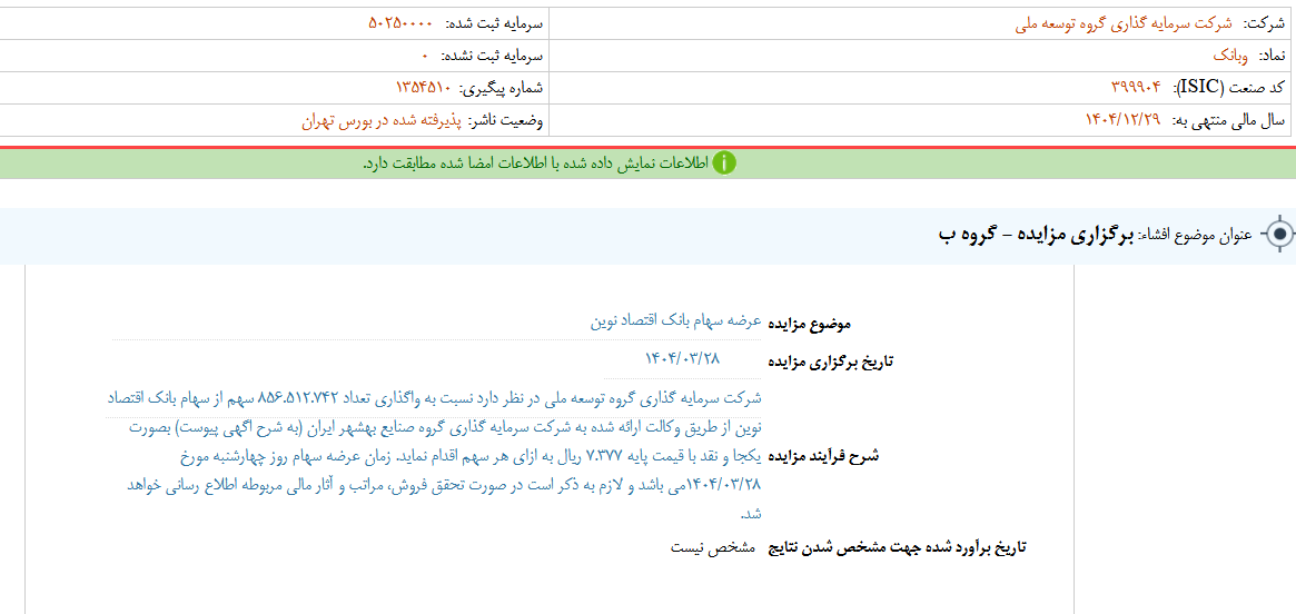 وبانک مزایده فروش سهام برگزار می کند