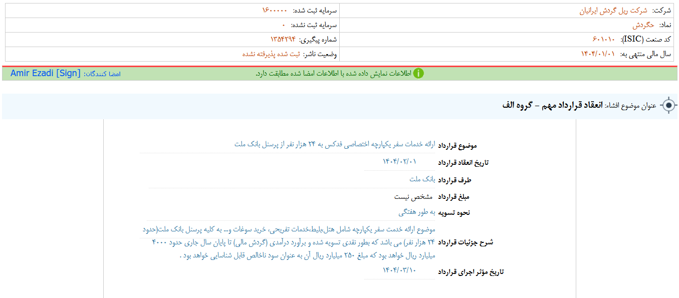 حگردش یک قرارداد منعقد کرد