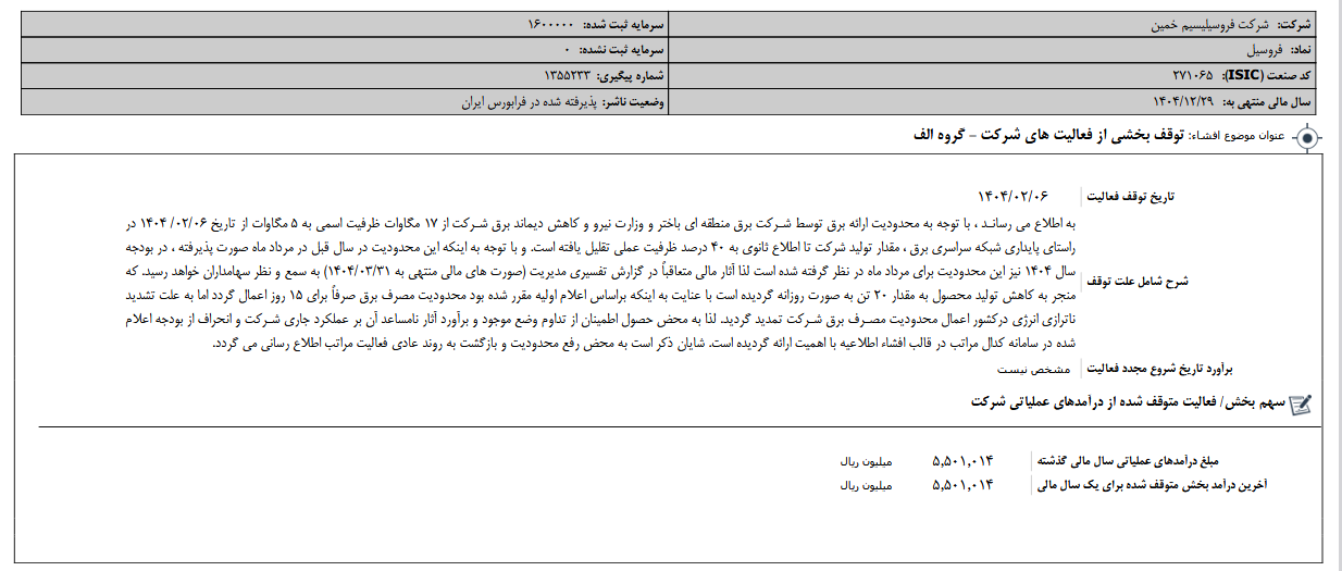 توقف بخشی از فعالیت های فروسیل