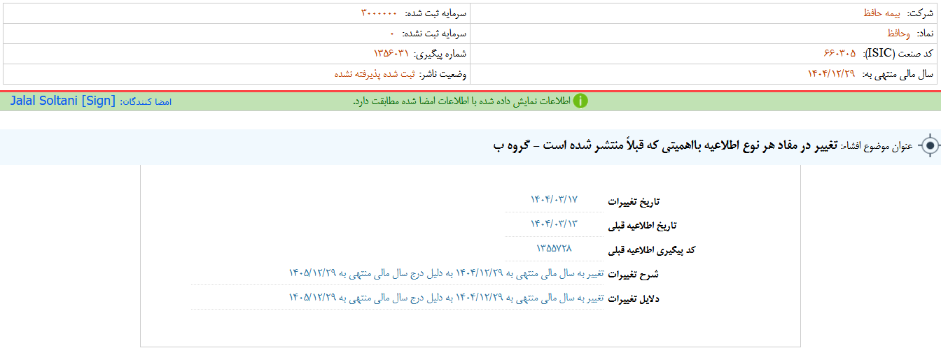 تغییر در مفاد اطلاعات وحافظ