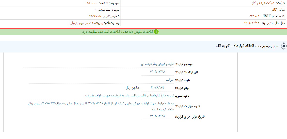 گکاز از انعقاد یک قرارداد خبر داد